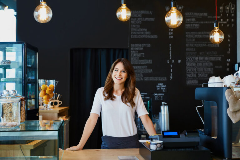 business woman standing at the counter